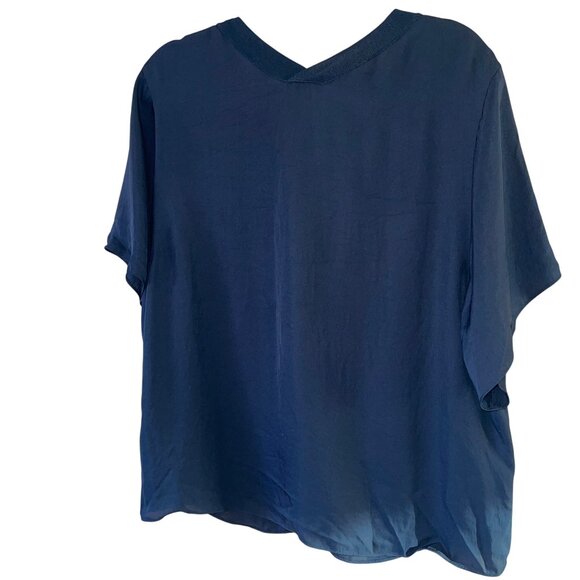 Vince Womens Tee Shirt Size Large Black Rib Trim Double V Neck Short Sleeve - Picture 7 of 10